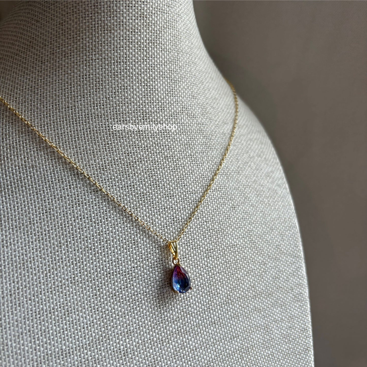 Pink and blue ombré teardrop gold plated necklace