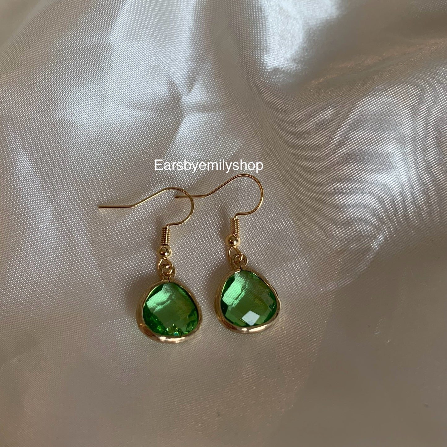 Teal blue or green minimalistic gold plated drop earrings