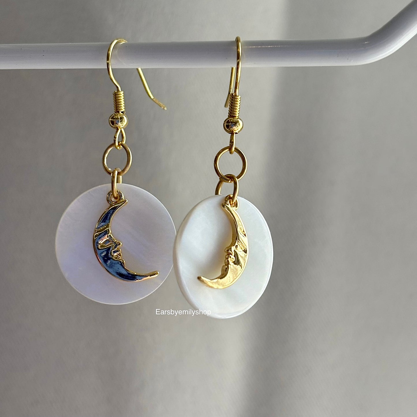 18k Gold plated moon face on shell disc earrings