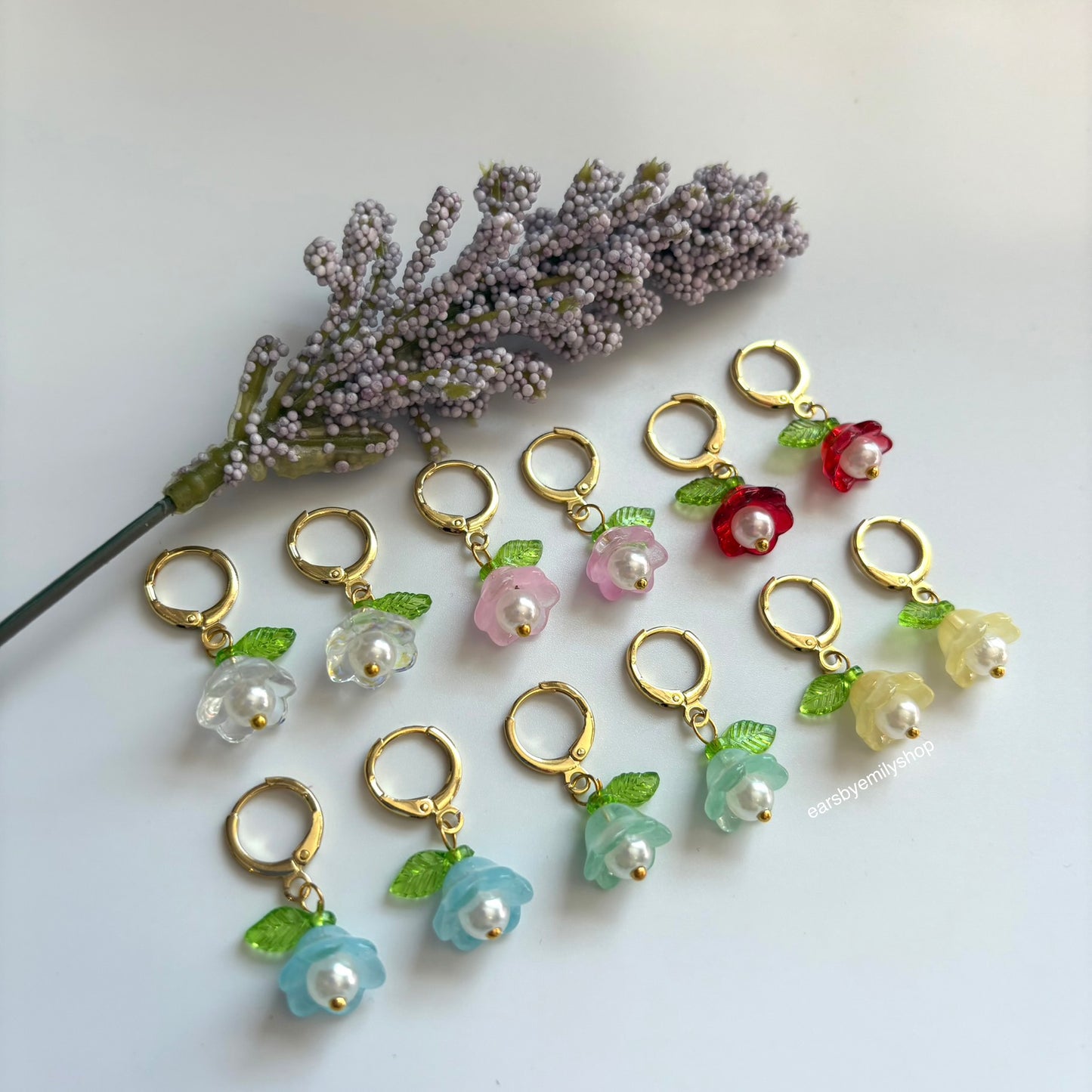 Cool colourful flower dangle gold plated huggie hoop earrings