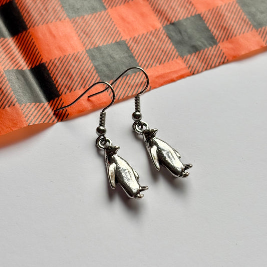 Silver dangle Christmas penguin earrings
