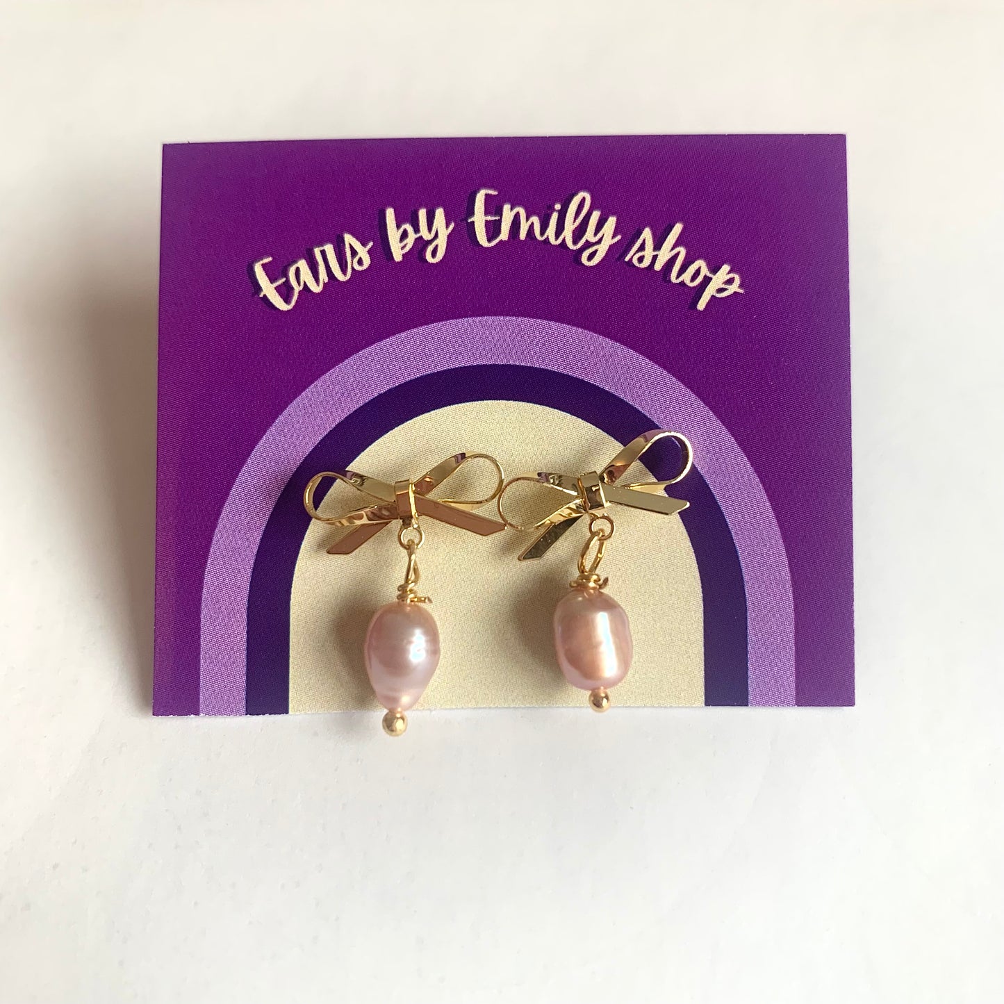 Pink freshwater pearl gold plated bow stud earrings