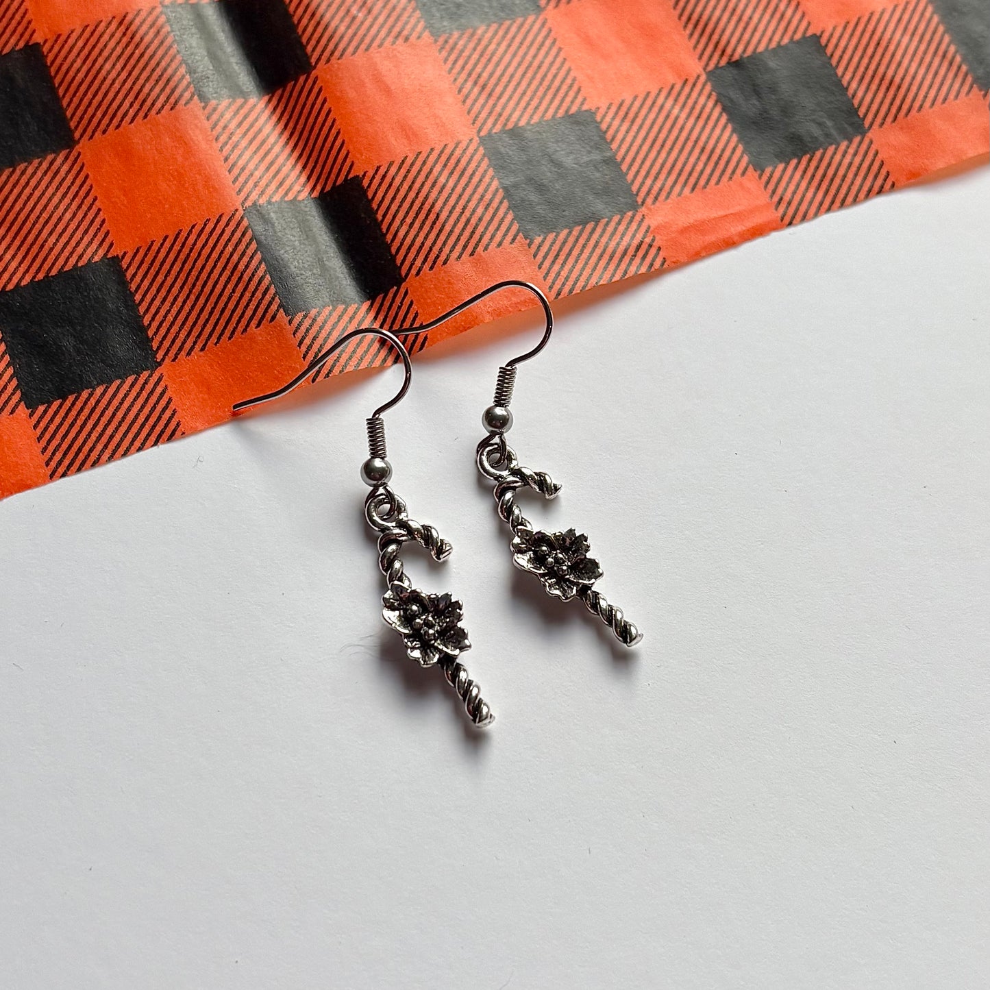 Silver dangle Christmas minimalist candy cane earrings