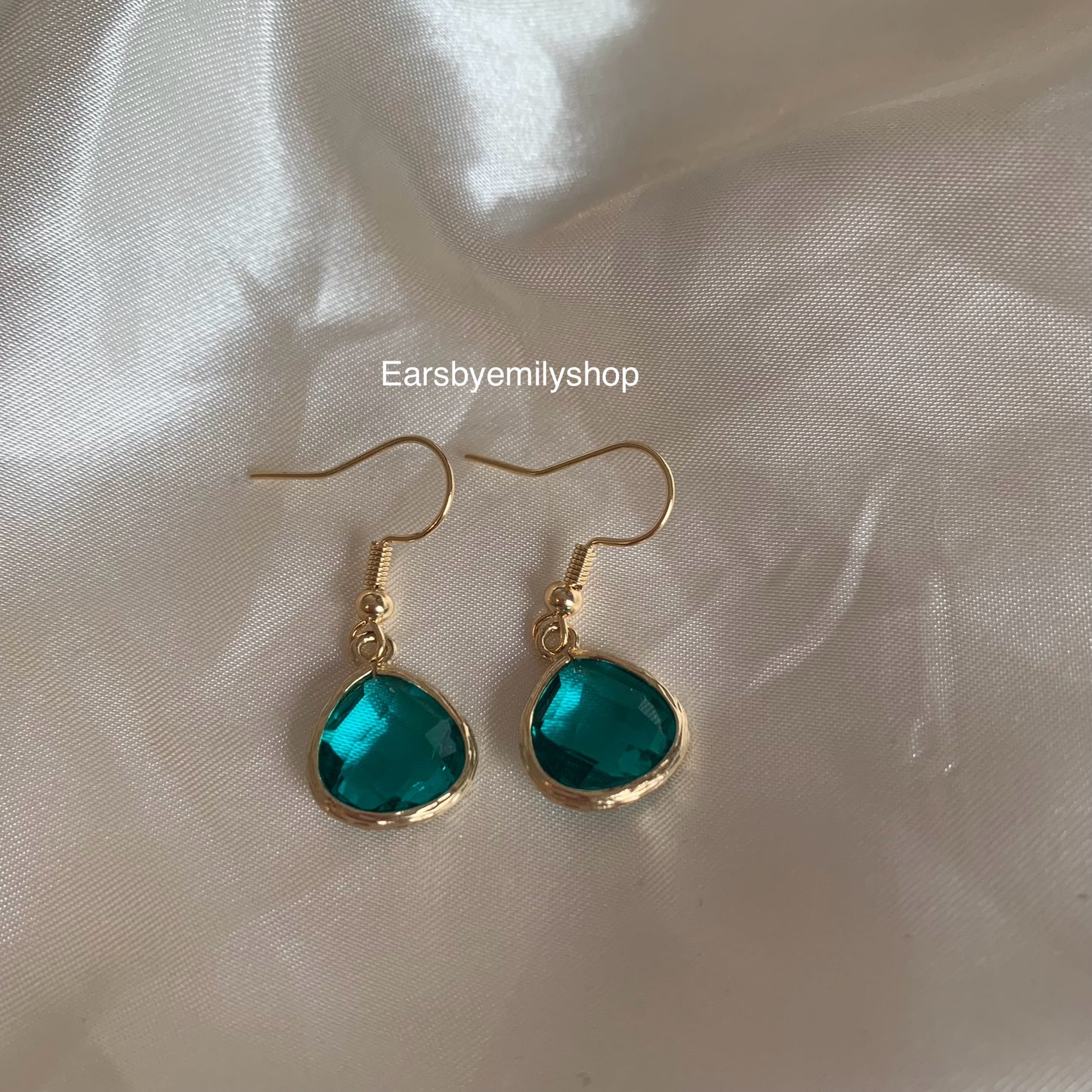 Teal blue or green minimalistic gold plated drop earrings