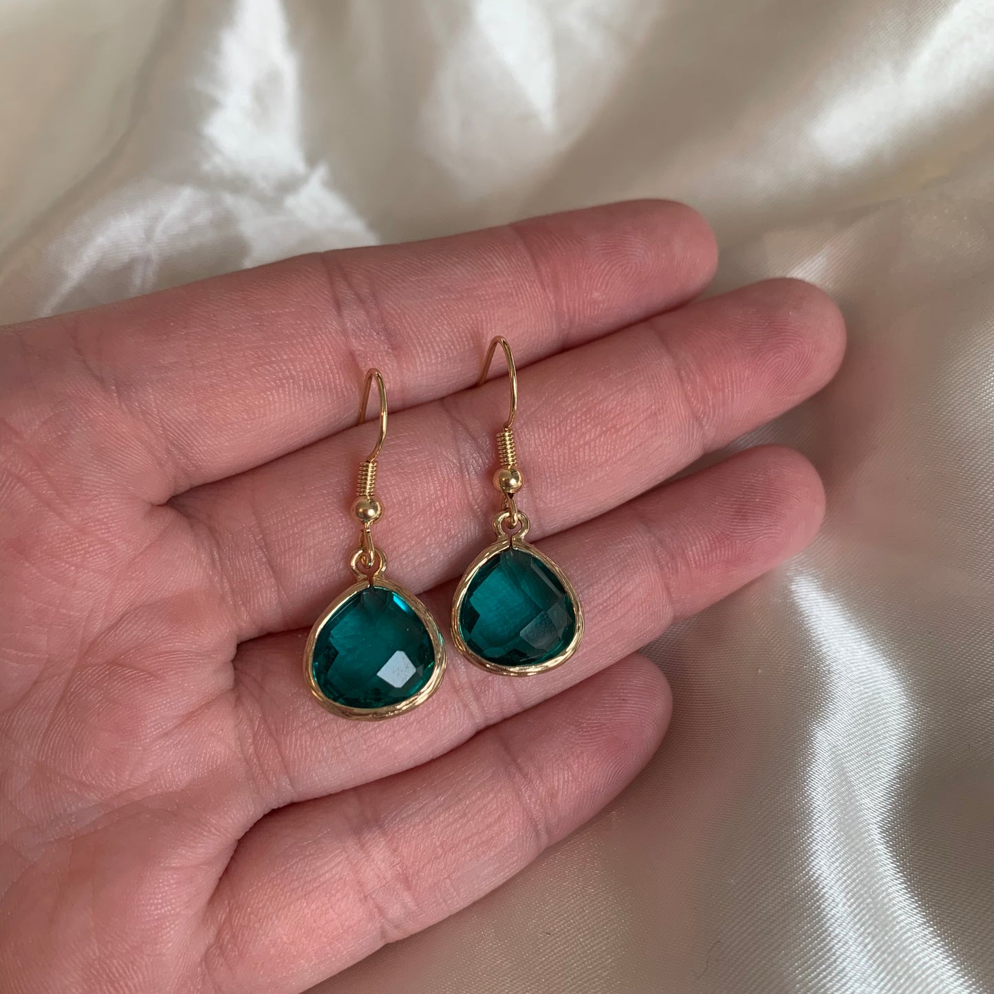 Teal blue or green minimalistic gold plated drop earrings