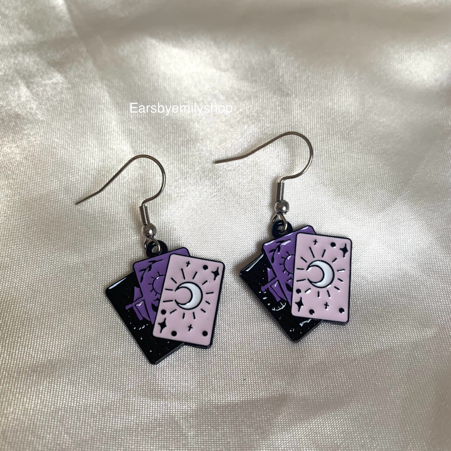 Purple tarot card dangle earrings