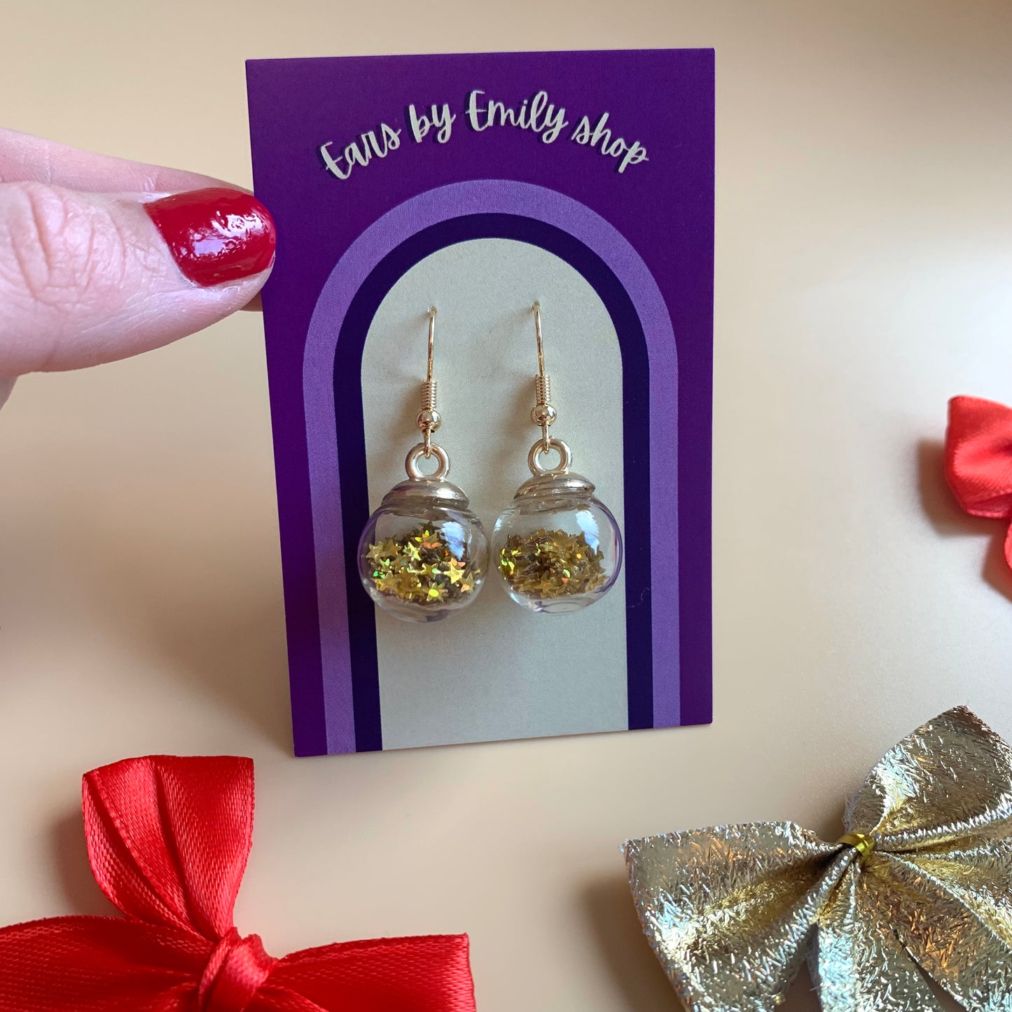 Festive gold or silver confetti bauble earrings