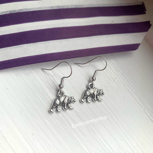 Silver bear dangle earrings