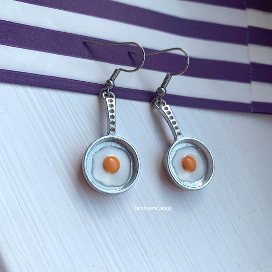 Quirky silver fried egg earrings