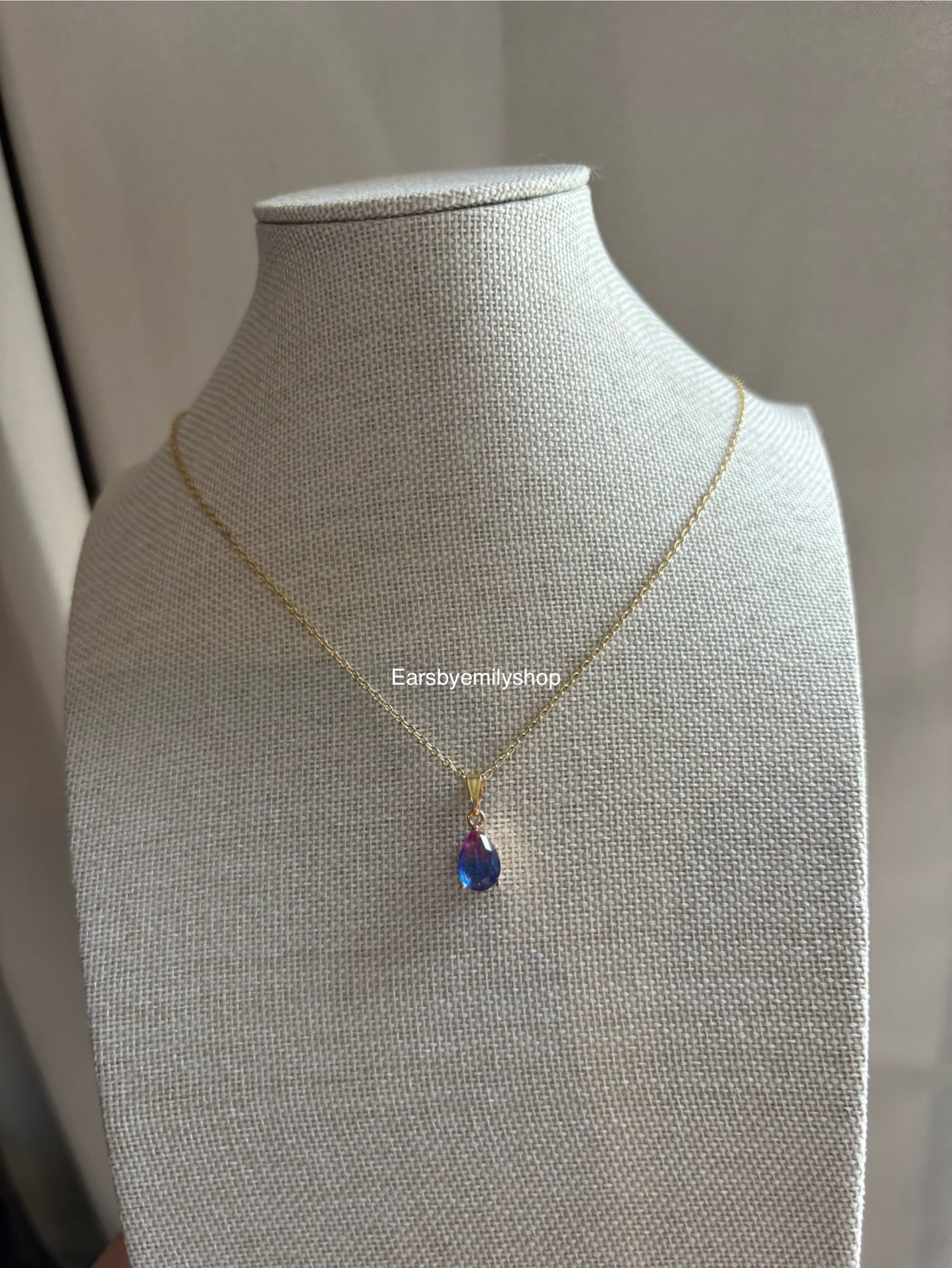 Pink and blue ombré teardrop gold plated necklace