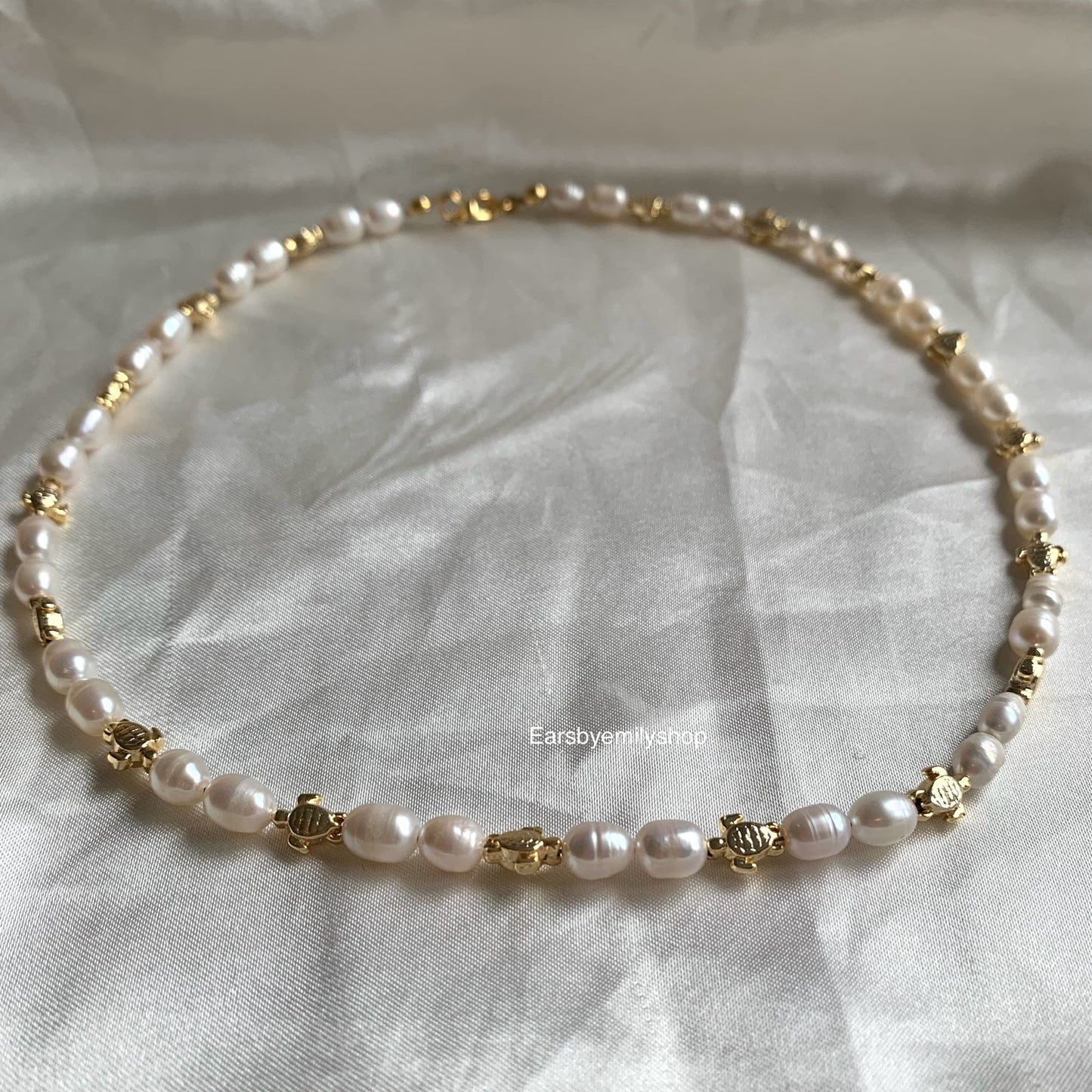 Freshwater pearl and 24kt gold plated turtle necklace