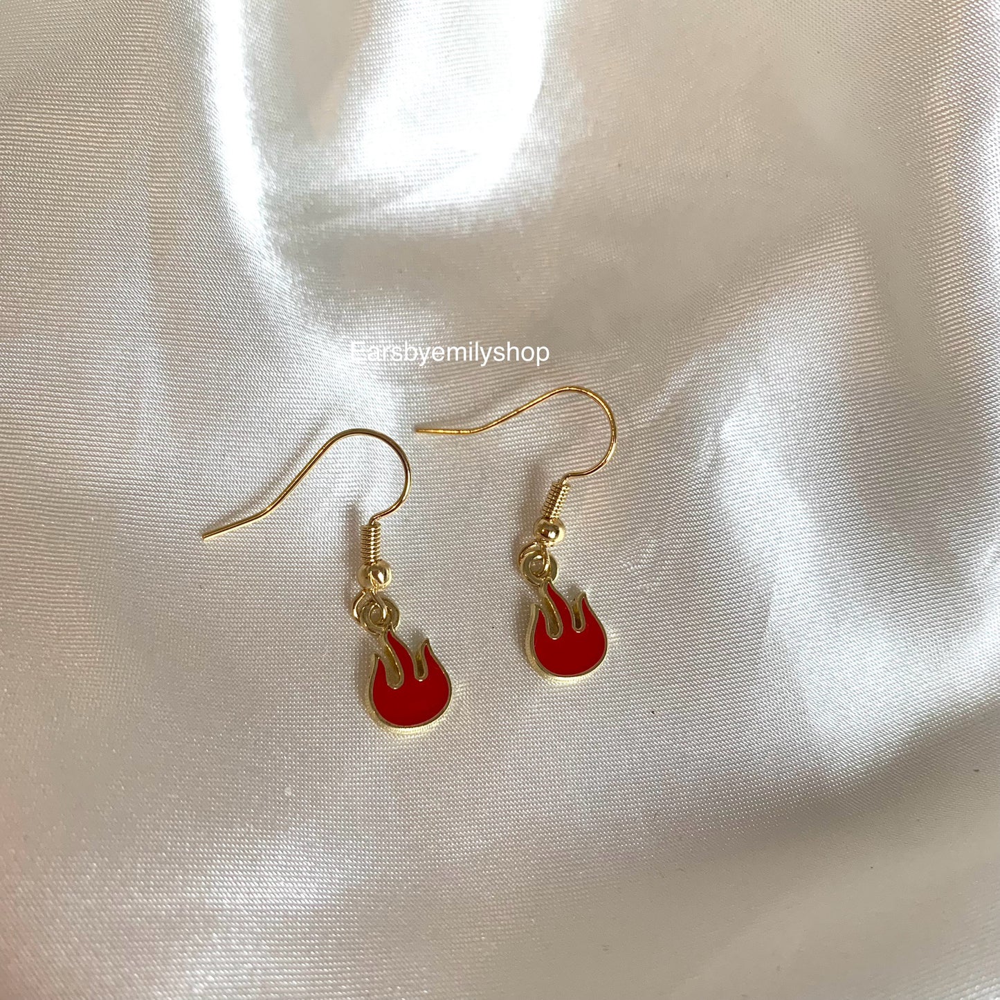 Red flame fire gold earrings