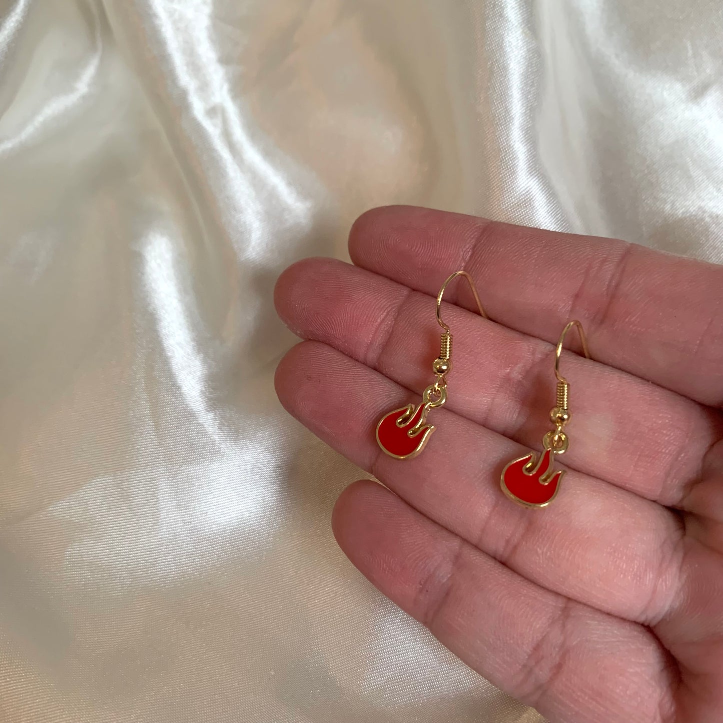 Red flame fire gold earrings