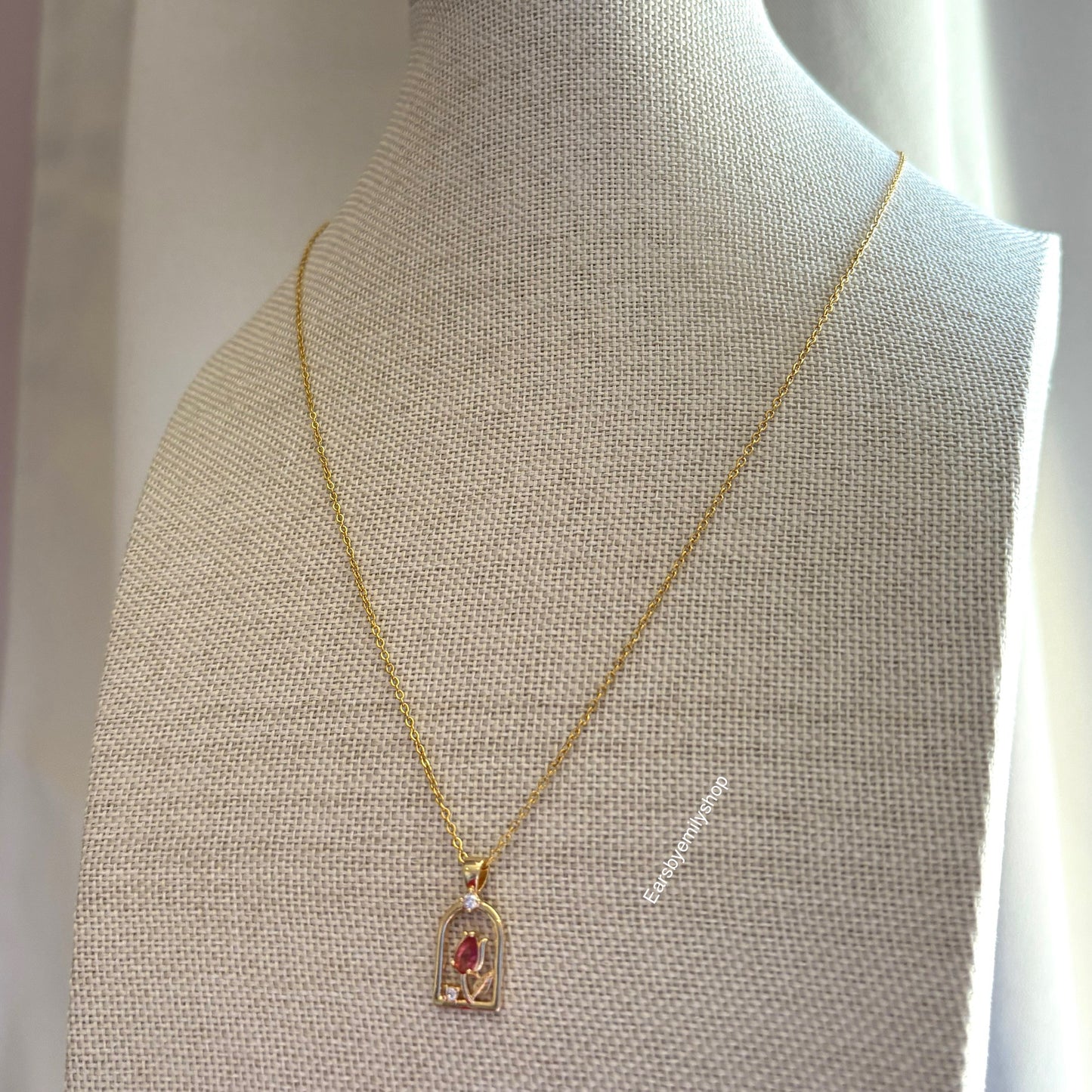 18k gold plated crystal flower arch necklace