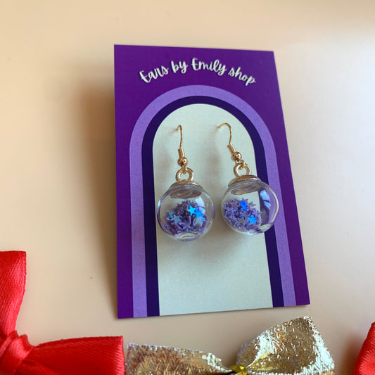 Festive purple bauble Christmas earrings