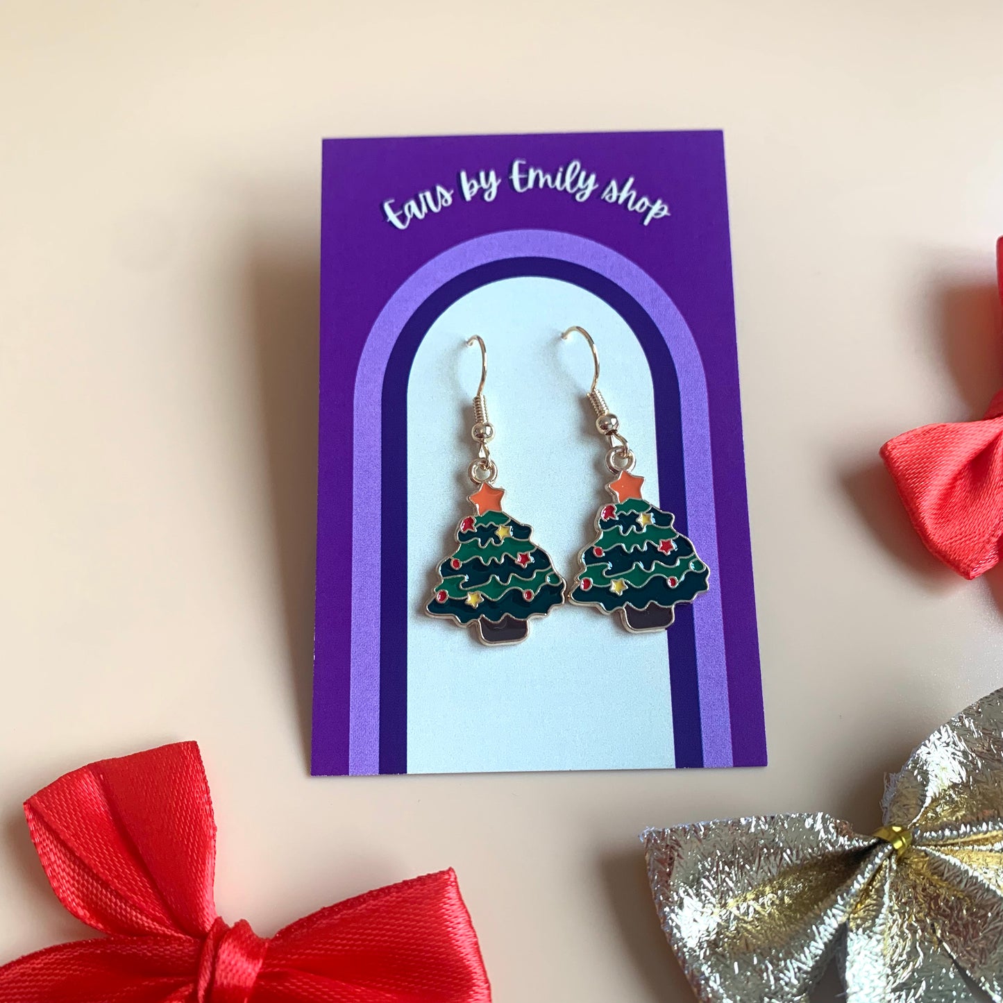 Green Christmas Tree gold earrings