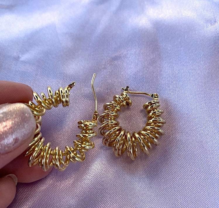 Gold plated squiggle statement hoop earrings