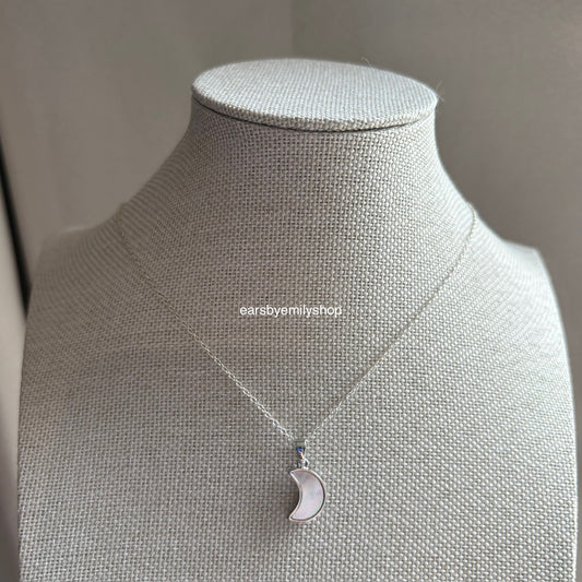 Mother of pearl moon silver necklace sterling silver chain