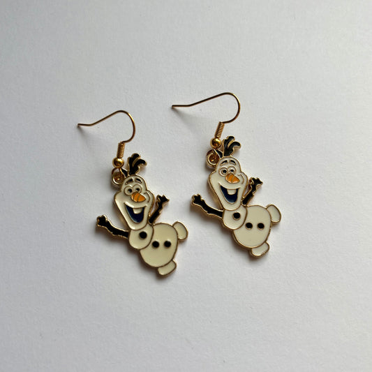 Cute cartoon snowman Christmas dangle earrings gold