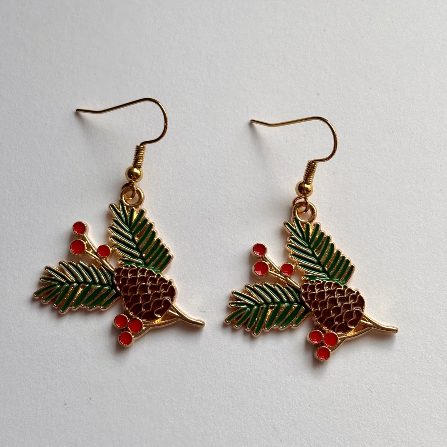 Christmas festive pinecone gold drop dangle earrings