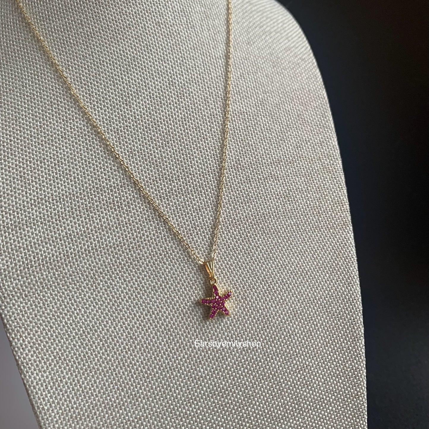 Gold plated pink crystal starfish pendant necklace