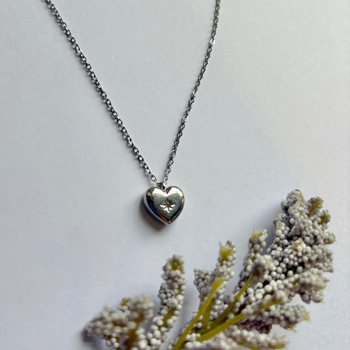 Gold or silver heart pendant with diamanté necklace