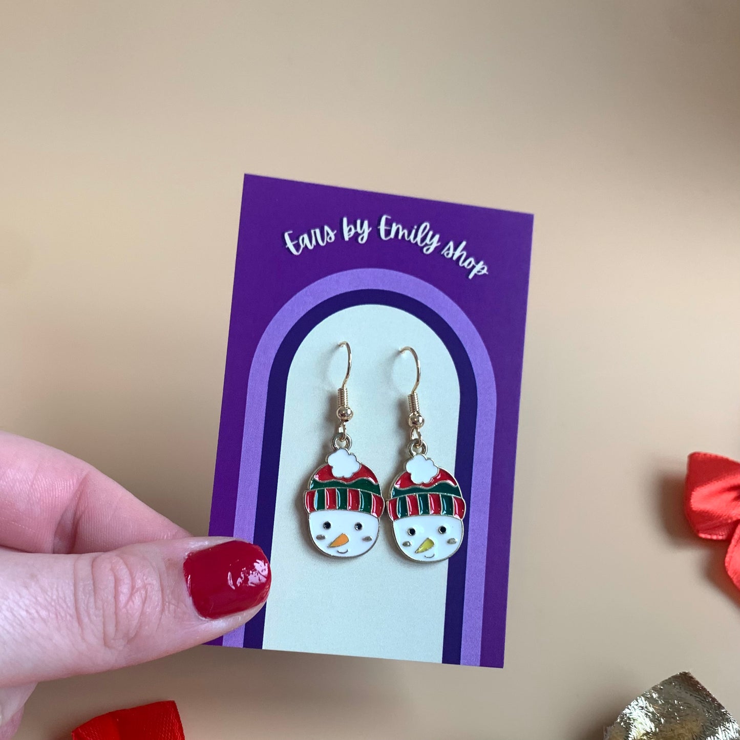 Festive snowman gold Christmas earrings