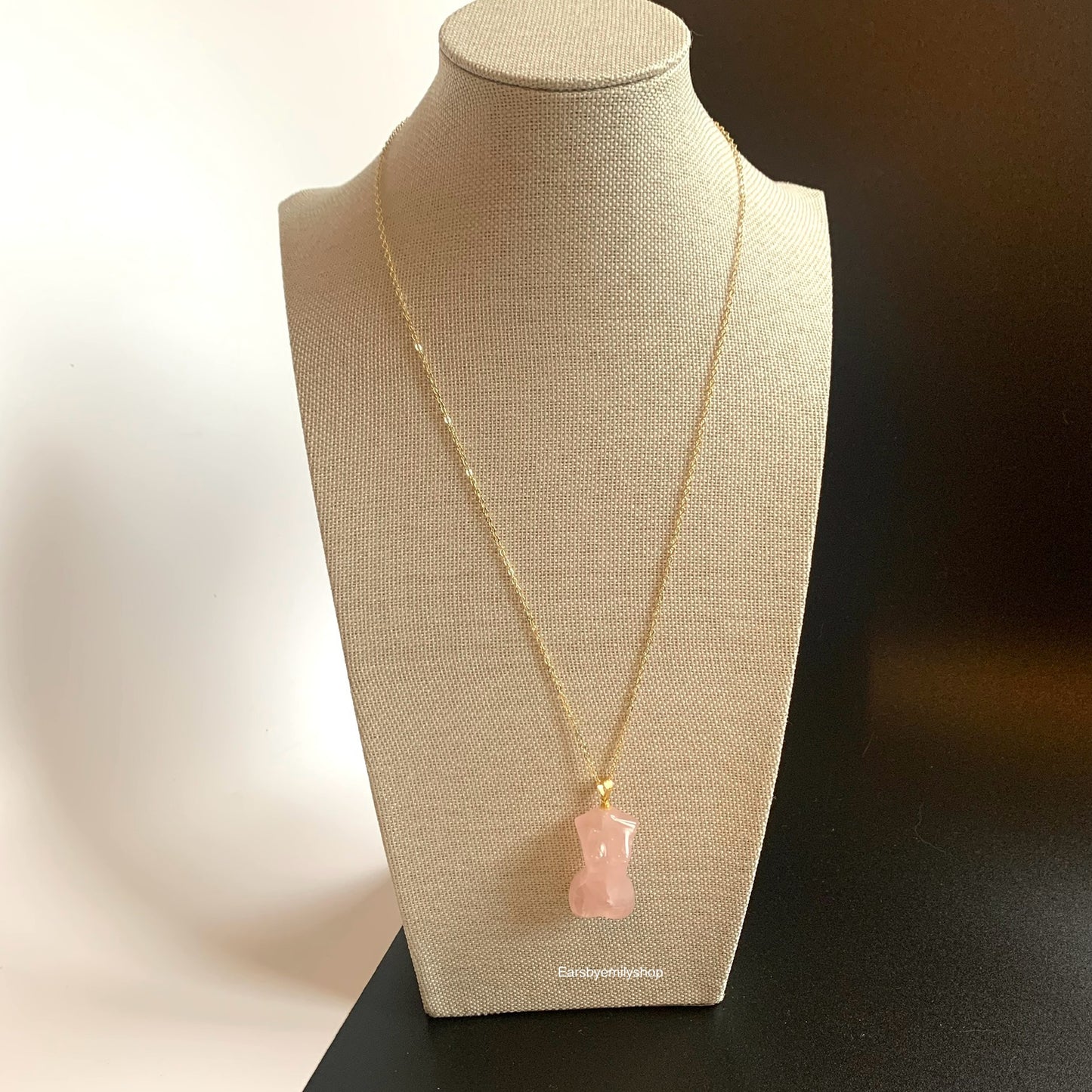 Gold plated pink rose quartz crystal woman female body necklace