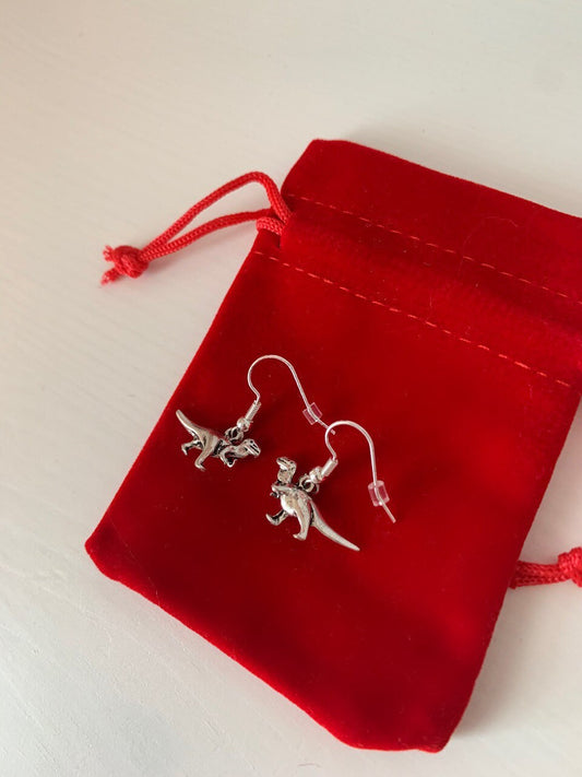 Silver plated trex dinosaur Dino earrings