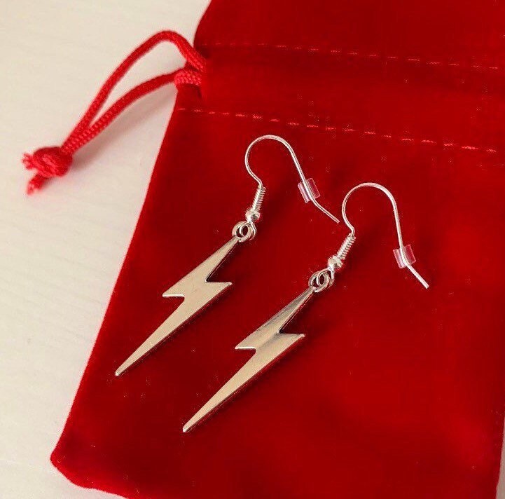 Silver plated lightning bolt earrings