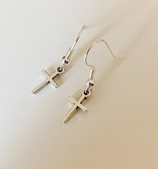 Silver little cross earrings