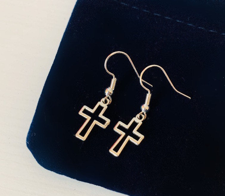 Silver cross dangle earrings