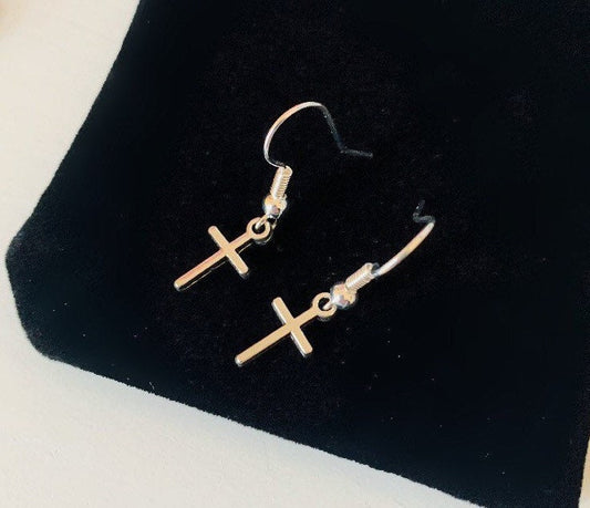 Silver little cross earrings