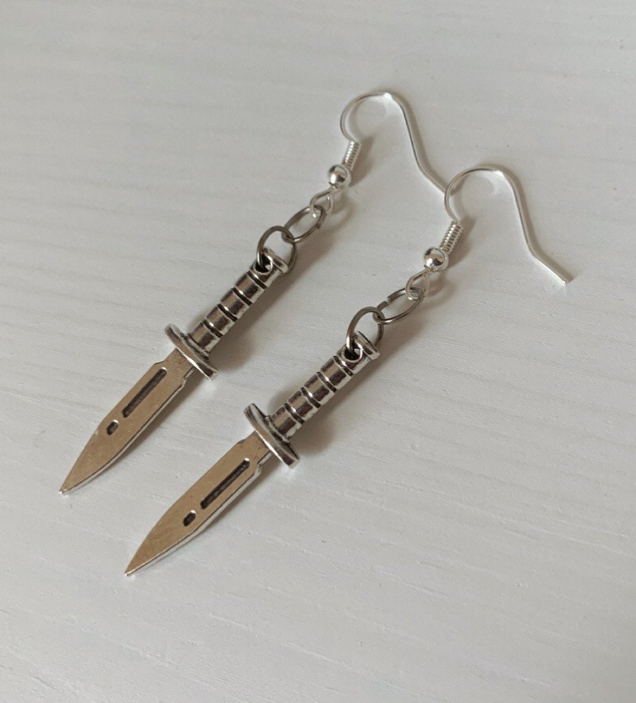 Silver dagger knife earrings, necklace or jewellery set