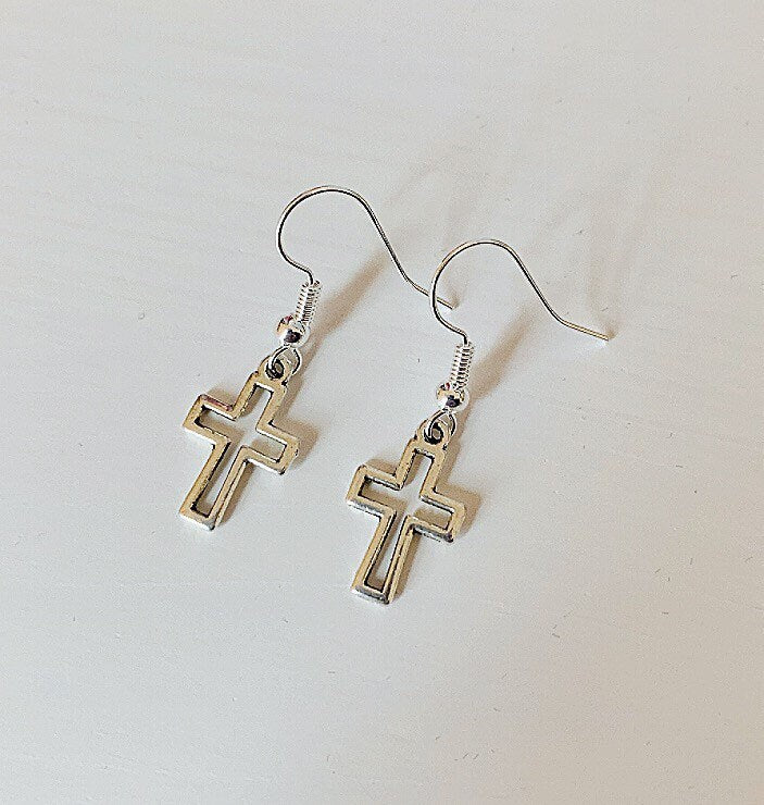 Silver cross dangle earrings