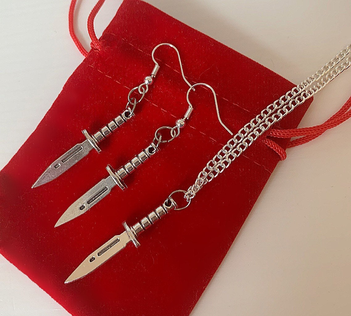 Silver dagger knife earrings, necklace or jewellery set