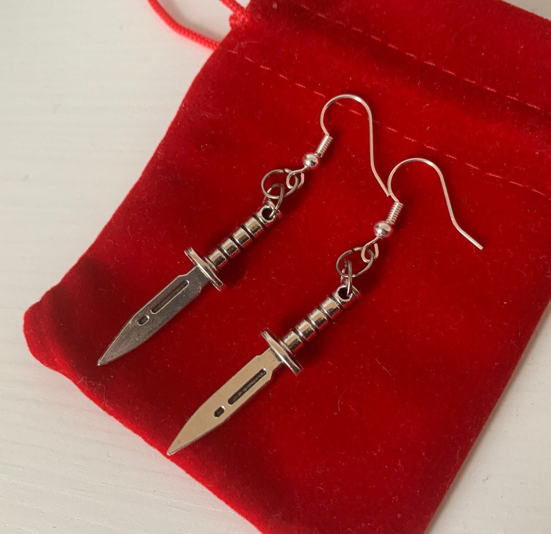 Silver dagger knife earrings, necklace or jewellery set