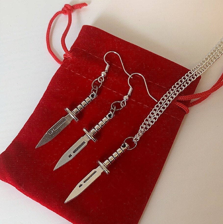 Silver dagger knife earrings, necklace or jewellery set