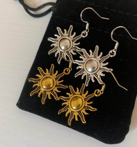 Silver or gold sun dangle earrings