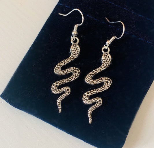 Silver snake dangle earrings