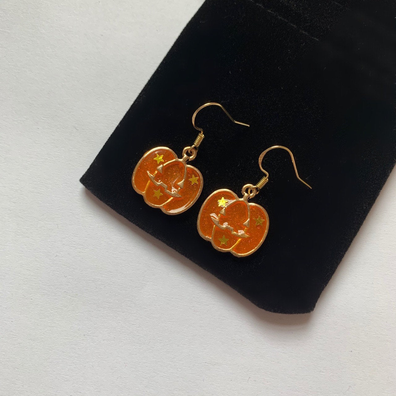 Purple, orange or pink with gold star pumpkin halloween earrings