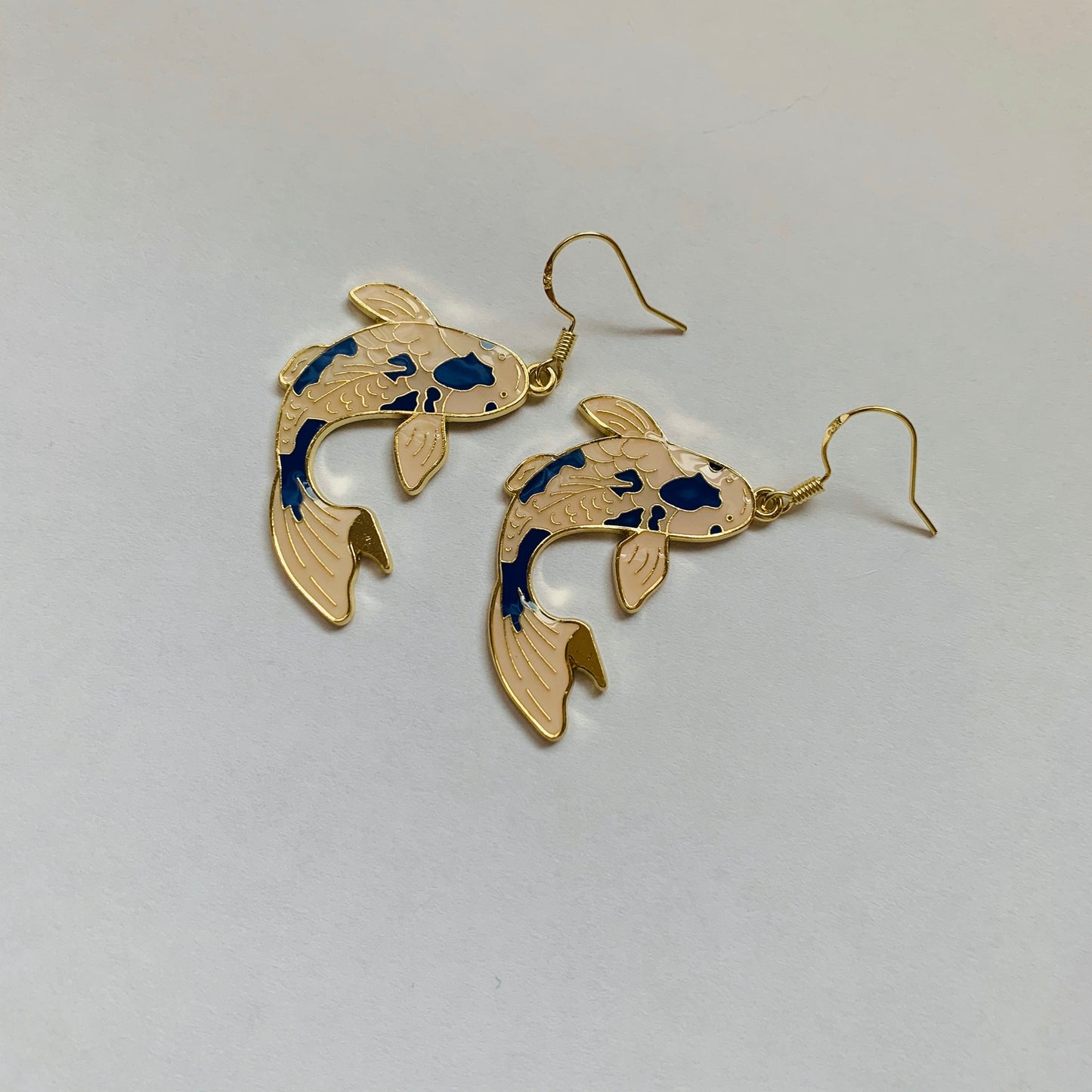 Red or blue koi fish gold earrings