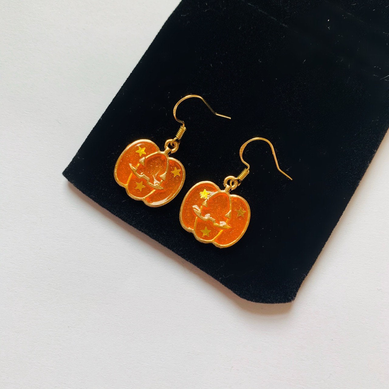 Purple, orange or pink with gold star pumpkin halloween earrings