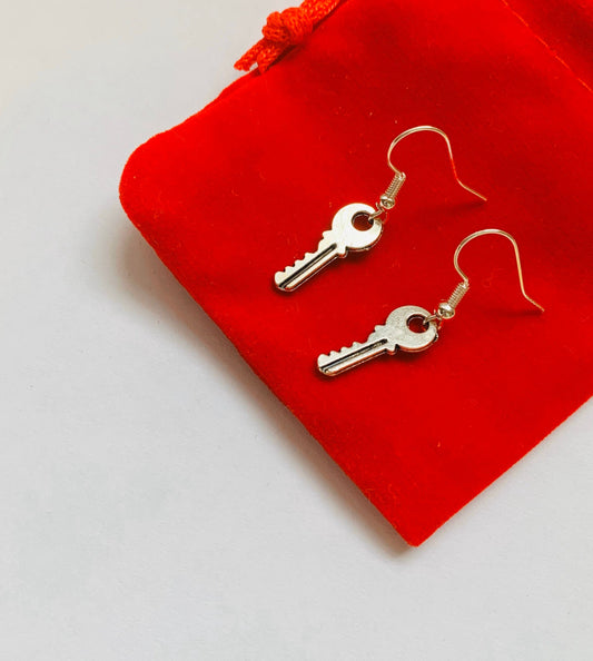 Little silver key dangle earrings