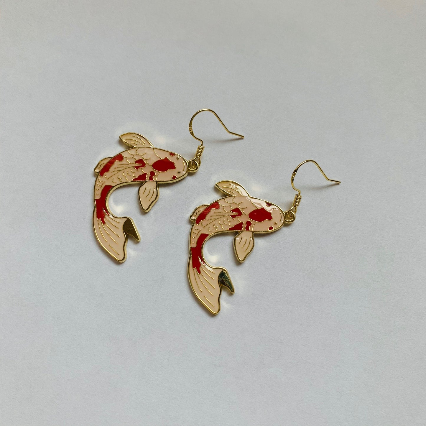 Red or blue koi fish gold earrings