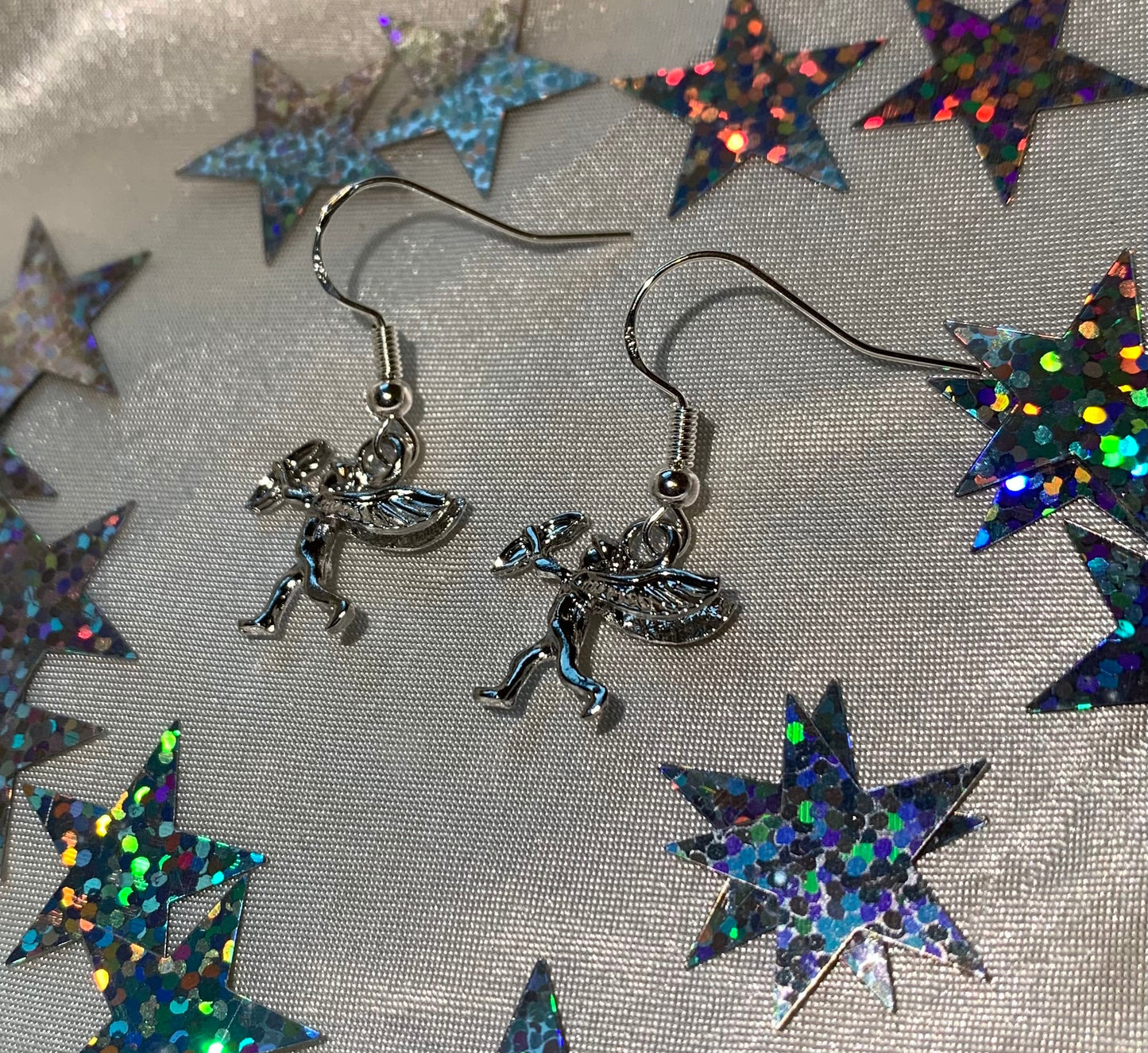 Silver or gold little cupid dangle earrings