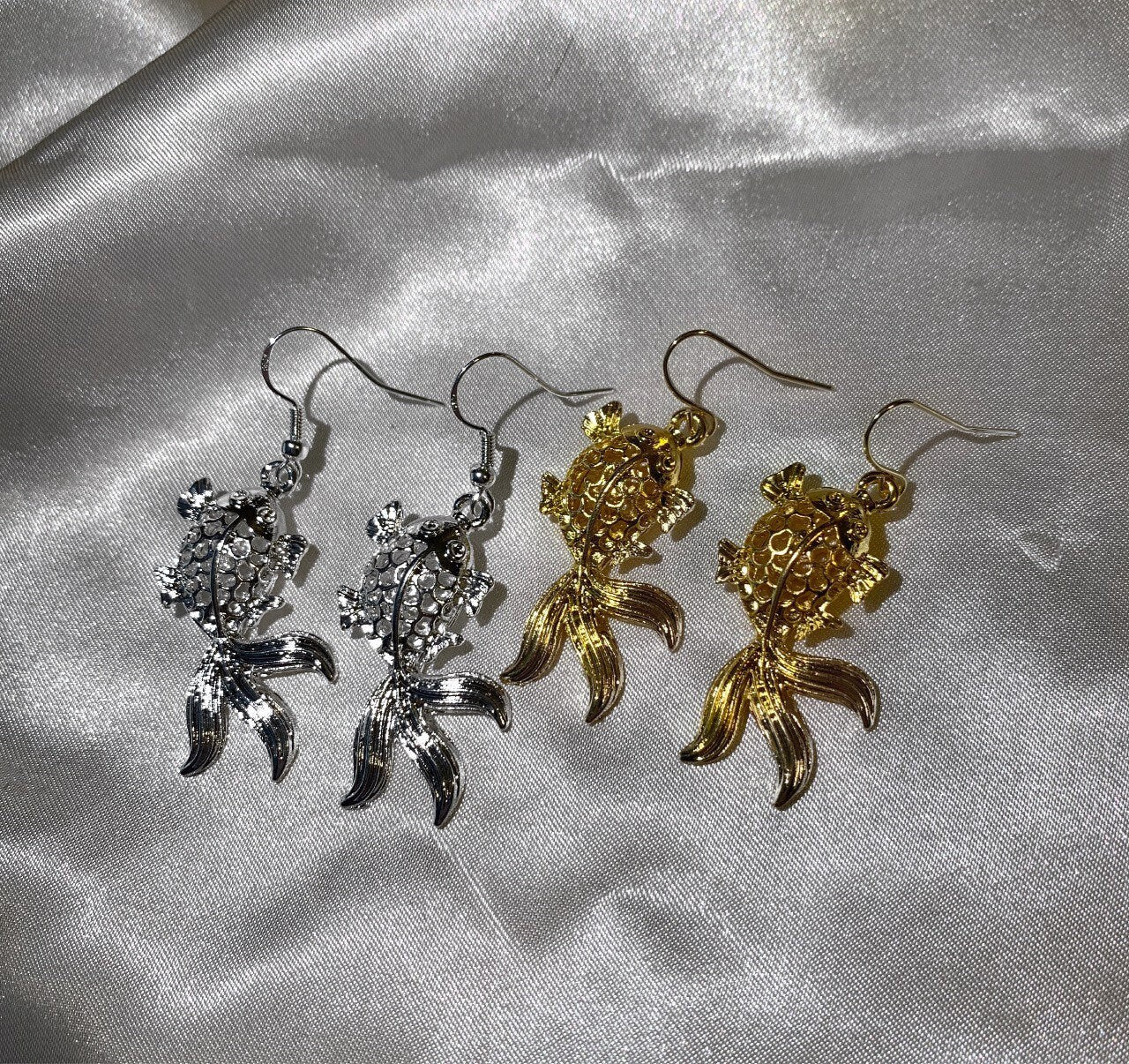 Metallic silver or gold fish earrings