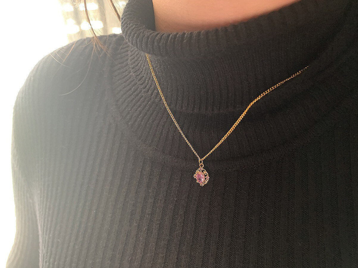 Gold plated purple crystal necklace