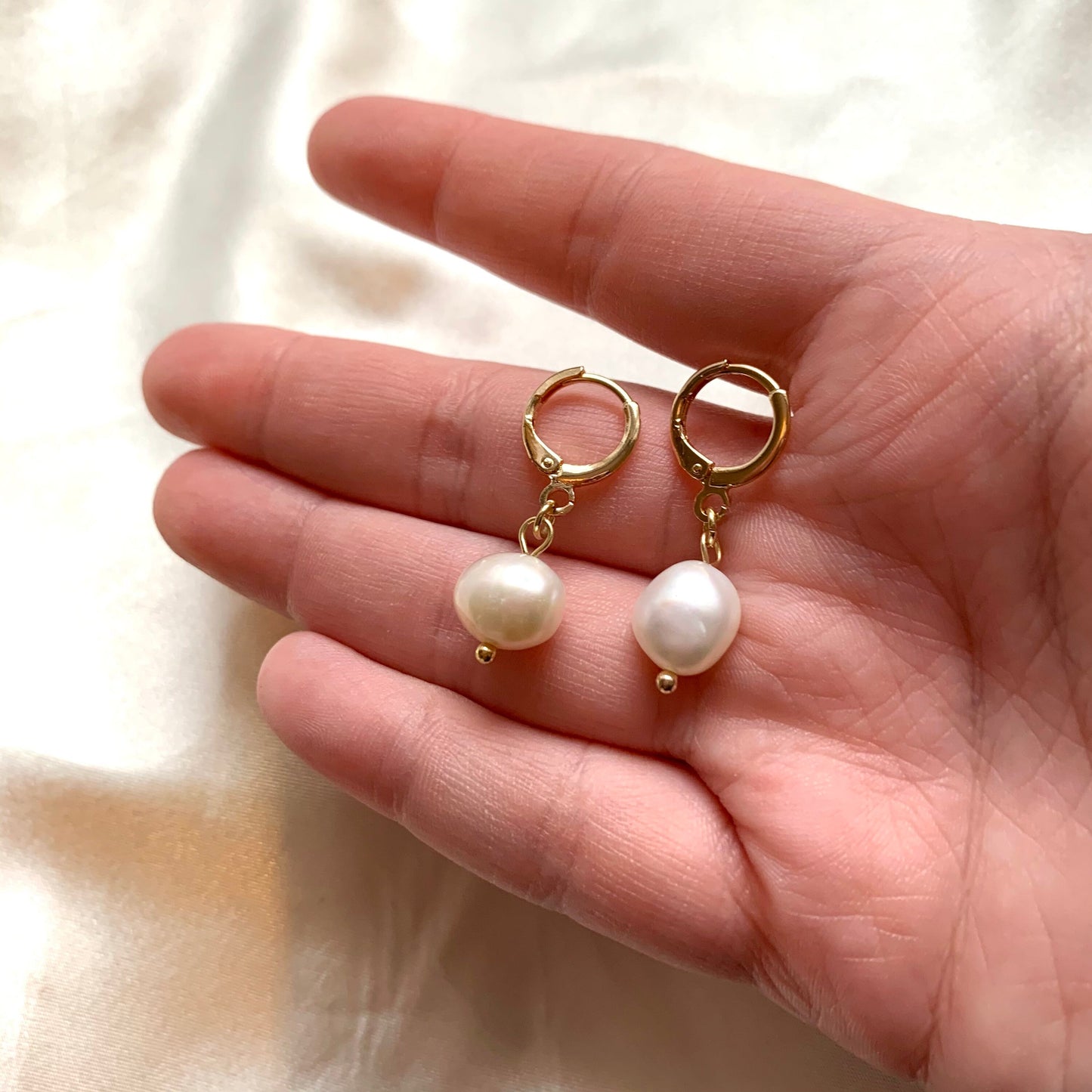 24k gold plated huggie hoop freshwater pearl earrings