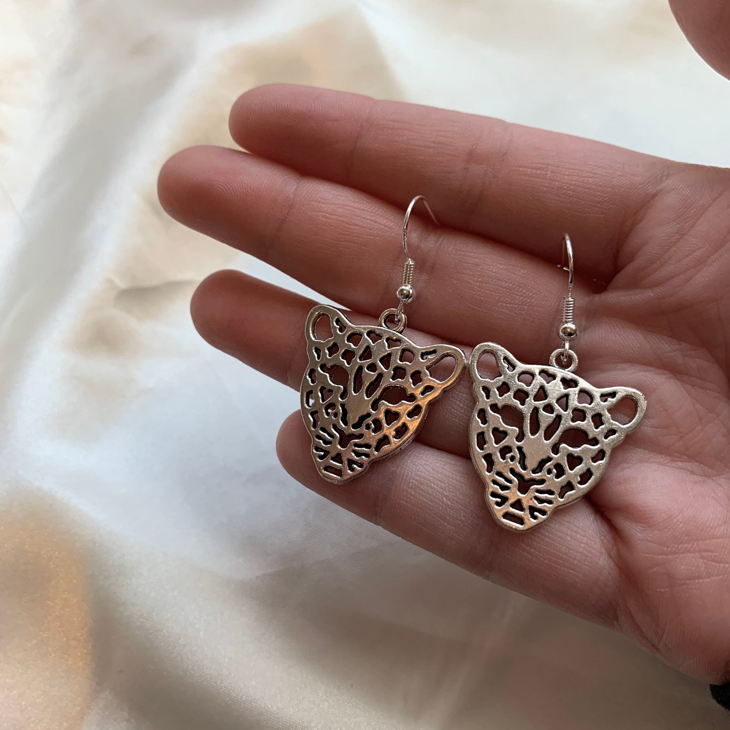 Silver or gold leopard face earrings